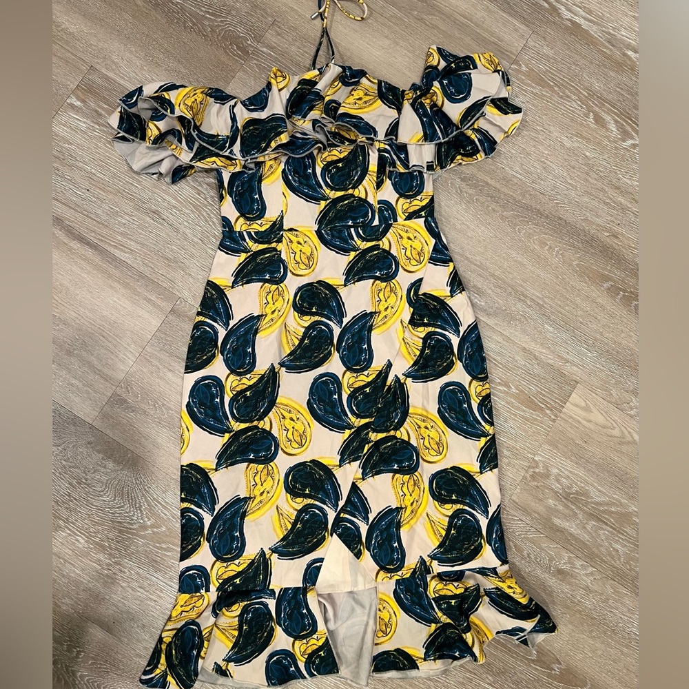 C/MEO Collective Ruffled Paisely Halter Midi Dress